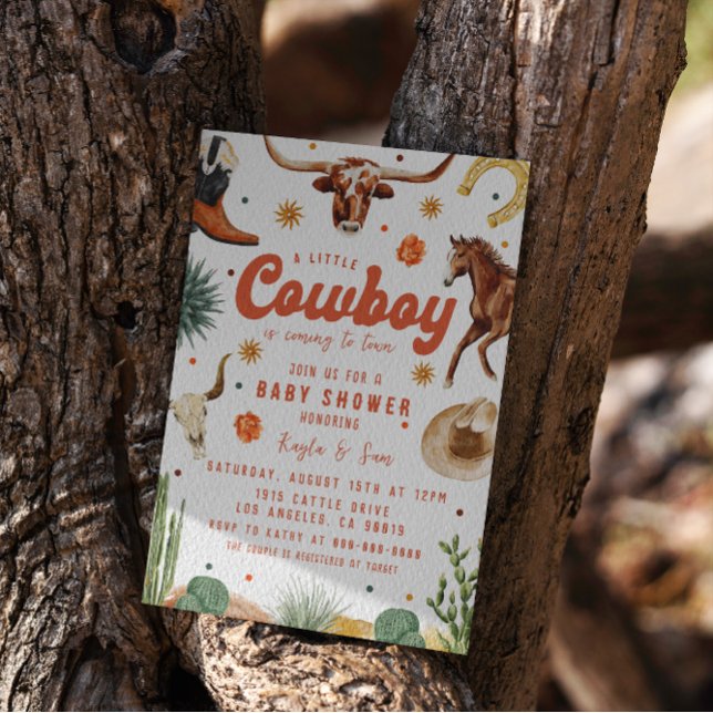 Convite Um pequeno Chá de fraldas de cowboy (Criador carregado)