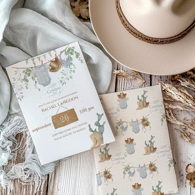 Convite Um pequeno Chá de fraldas de cowboy (Criador carregado)