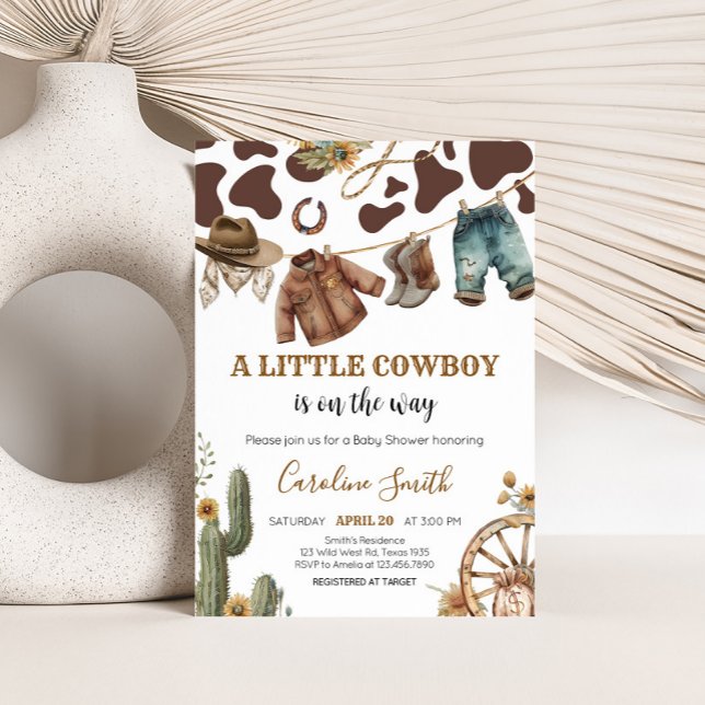 Convite Um pequeno Chá de fraldas de cowboy (A Little Cowboy Rodeo Baby Shower Invitation)