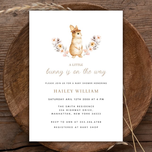 Convite Um Pequeno Chá de fraldas De Feijão (A Little Whimsical Bunny Wildflower Baby Shower Invitation)