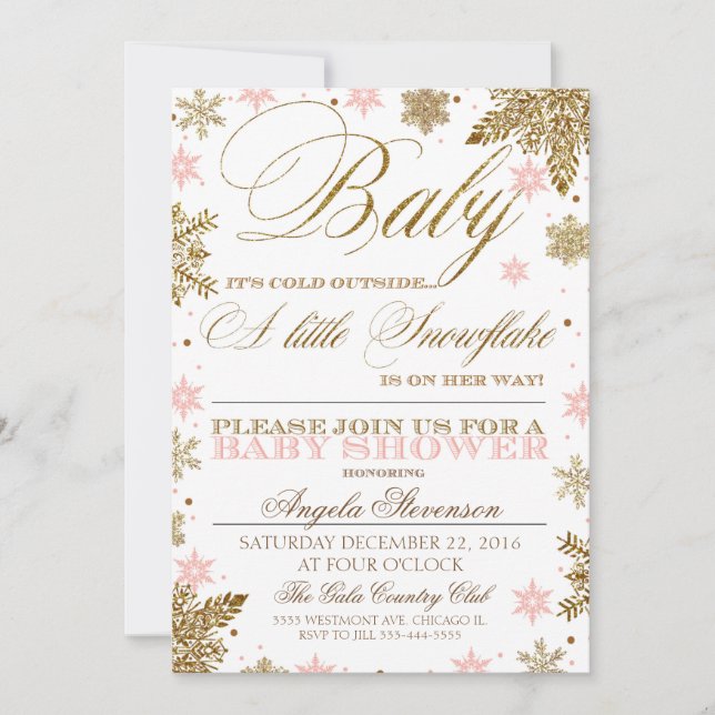Convite Um pequeno chá de fraldas de floco de neve no inve (Frente)