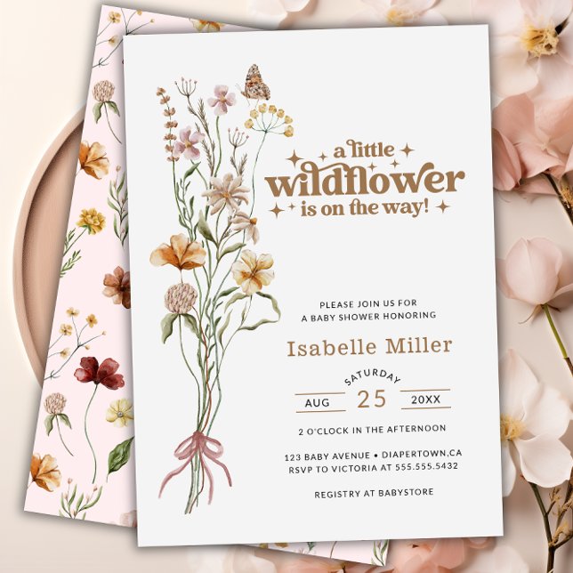 Convite Um pequeno Chá de fraldas de Flor de Flor (A Little Wildflower Floral Girl Baby Shower Invitation)