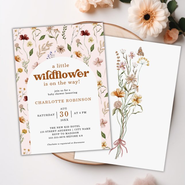 Convite Um pequeno Chá de fraldas de Flor de Flor (A Little Wildflower Floral Girl Baby Shower Invitation)