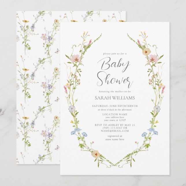 Convite Um pequeno Chá de fraldas de flor selvagem (Frente/Verso)