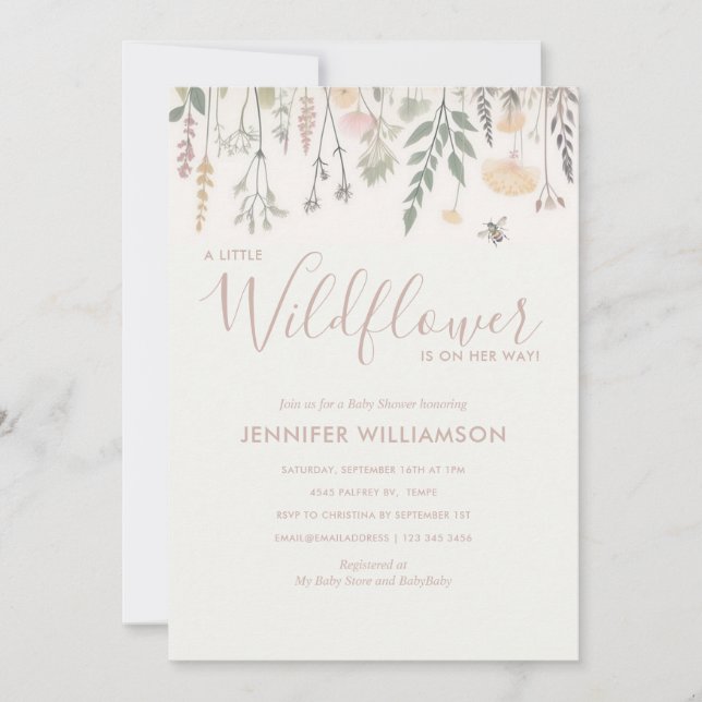 Convite Um pequeno Chá de fraldas de flor selvagem (Frente)