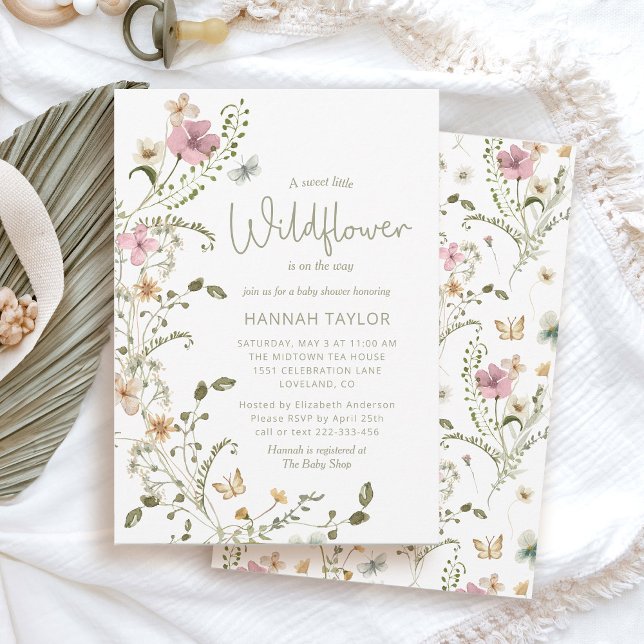Convite Um pequeno Chá de fraldas de flor selvagem (Little wildflower baby shower invitation)