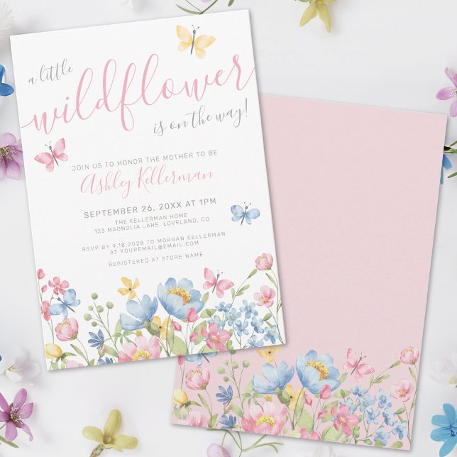 Convite Um pequeno Chá de fraldas de flor selvagem (A Little Wildflower Girl Baby Shower Invitation)
