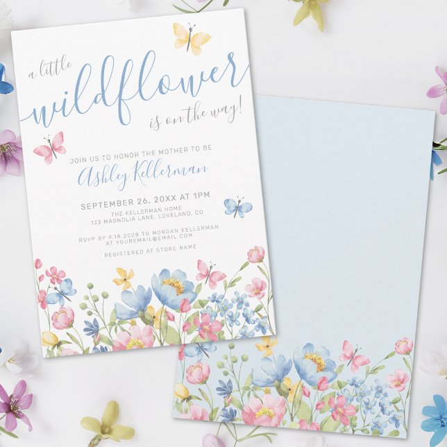 Convite Um pequeno Chá de fraldas de flor selvagem (A Little Wildflower Boy Baby Shower Invitation)