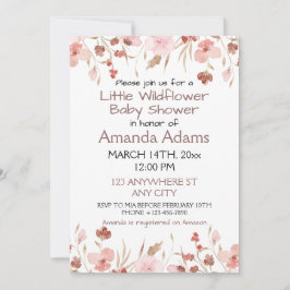 Convite Um Pequeno Chá de fraldas De Flor Selvagem Rosa