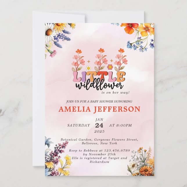 Convite Um pequeno Chá de fraldas de Garota-Natureza de Fl (Frente)