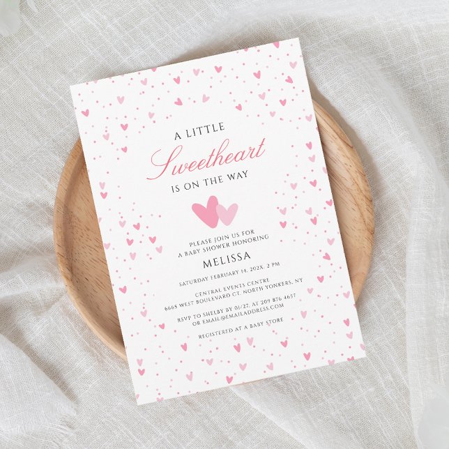 Convite Um Pequeno Chá de fraldas De Garota Querida (Little Sweetheart Love Hearts Valentine Baby Shower Invitation)