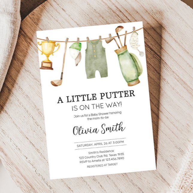 Convite Um Pequeno Chá de fraldas De Golfe Putter (Gender Neutral Golf Baby Shower Invitation
)
