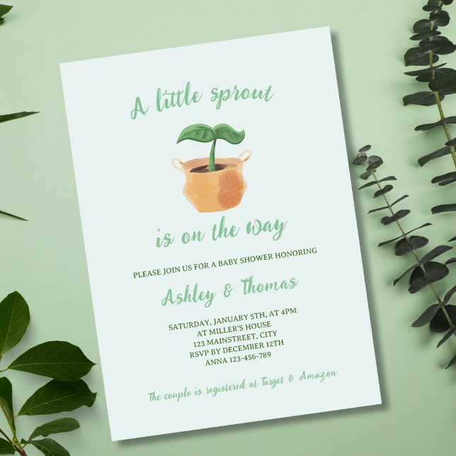 Convite Um Pequeno Chá de fraldas De Jardinagem (A Little Sprout Gardening Plant Baby Shower Invitation)