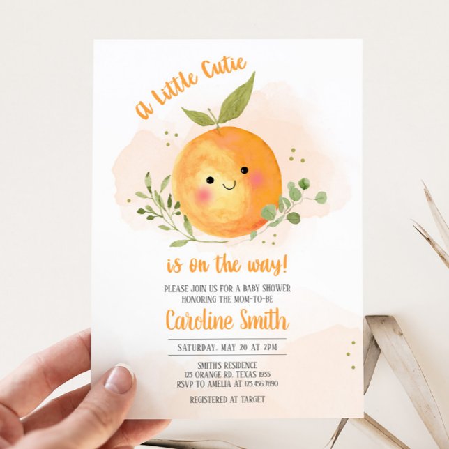 Convite Um Pequeno Chá de fraldas De Laranja De Citros (Citrus Orange Little Cutie Baby Shower Invitation
)