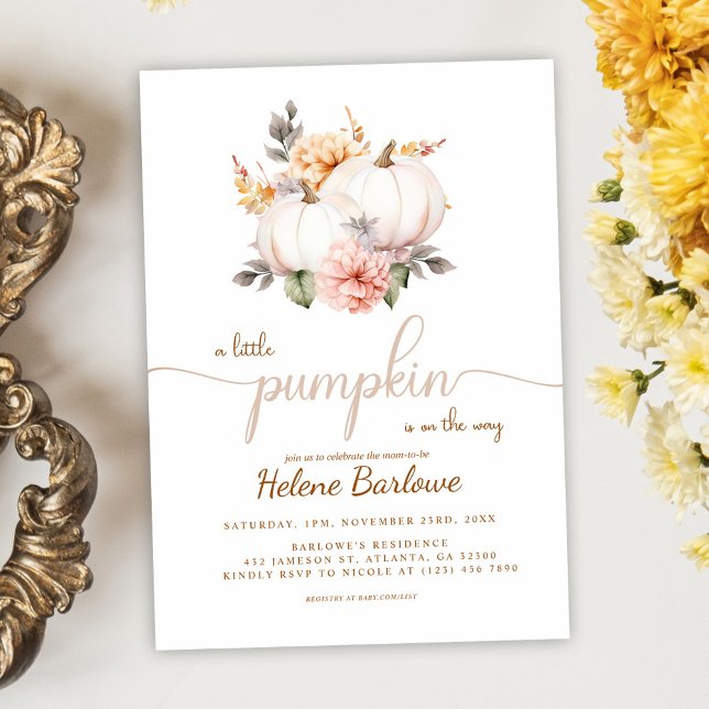 Convite Um Pequeno Chá de fraldas de outono de Abóbora (A Little Pumpkin Fall Autumn Baby Shower Invitation)