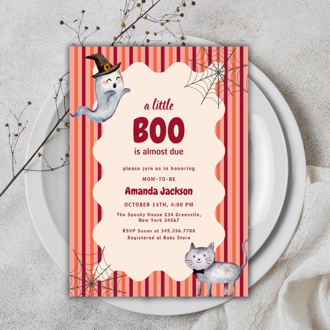 Convite Um pequeno Chá de fraldas de outono de Ghost Ghost (A Little Boo Ghost Cat Fall Autumn Baby Shower Invitation)