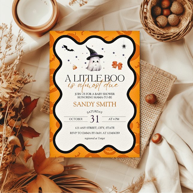 Convite Um pequeno Chá de fraldas de outono do Fantasma (A little boo is almost due Fall Halloween Baby Shower Invitation)