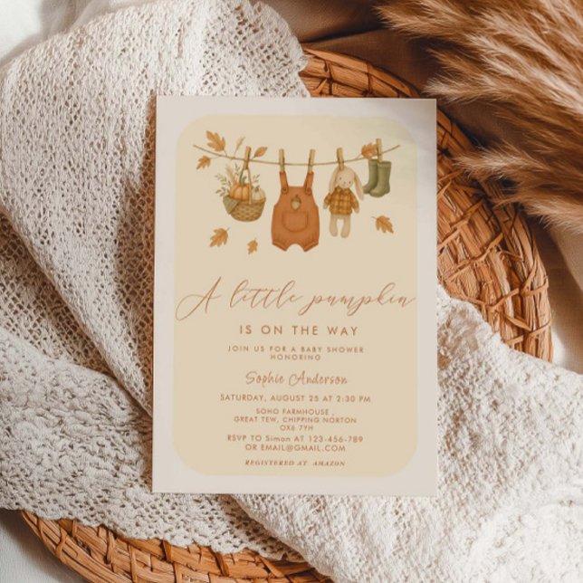 Convite Um pequeno Chá de fraldas de Pumpkin Baby Fall (Criador carregado)