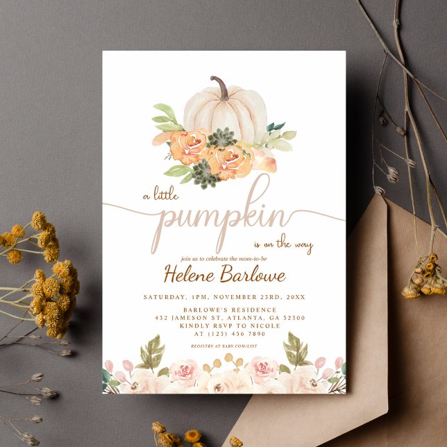 Convite Um Pequeno Chá de fraldas De Pumpkin Fall Boho (A Little Pumpkin Fall Boho Baby Shower Invitation)