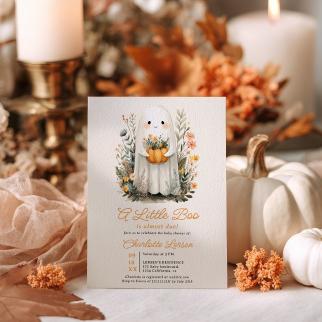 Convite Um Pequeno Chá de fraldas De Queda De Fantasmas Bo (A Little Boo Ghost Fall Halloween Baby Shower Invitation)