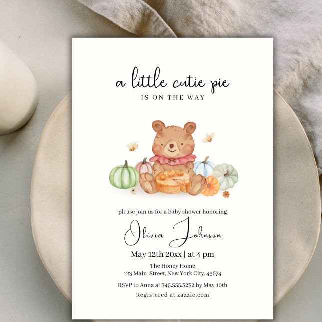 Convite Um Pequeno Chá de fraldas De Ursinho De Pumpkin (A Little Cutie Pumpkin Pie Teddy Bear Baby Shower Invitation)