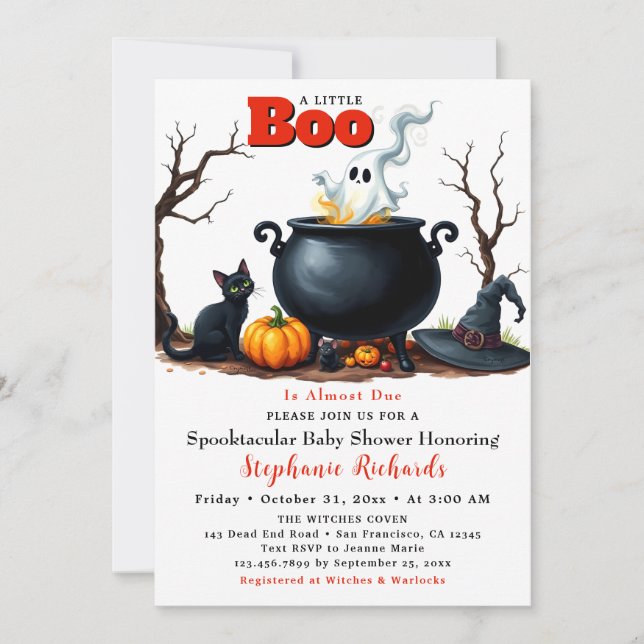Convite Um pequeno Chá de fraldas do Boo Halloween Ghost C (Frente)