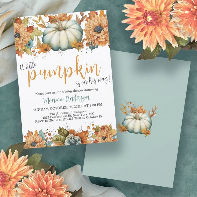 Convite Um Pequeno Chá de fraldas Floral de outono de Abób (A Little Pumpkin Autumn Fall Floral Baby Shower Invitation)