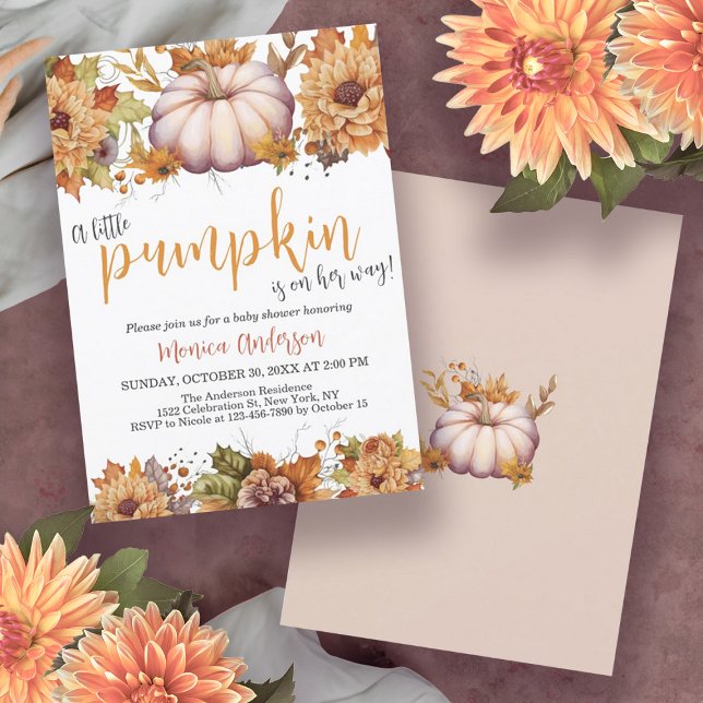 Convite Um Pequeno Chá de fraldas Floral de outono de Abób (A Little Pumpkin Autumn Fall Floral Baby Shower Invitation)