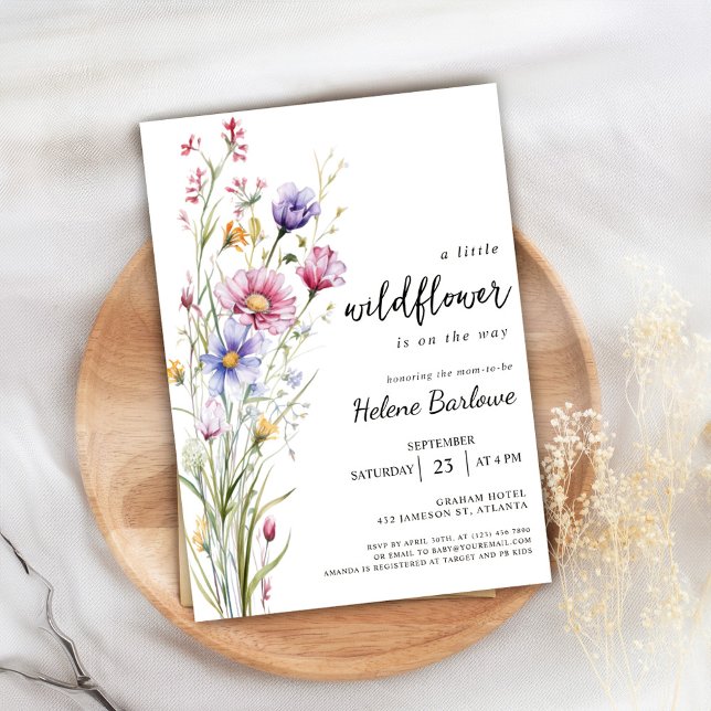 Convite Um Pequeno Chá de fraldas Floral Russo de Bôho (A Little Wildflower Rustic Boho Floral Baby Shower Invitation)