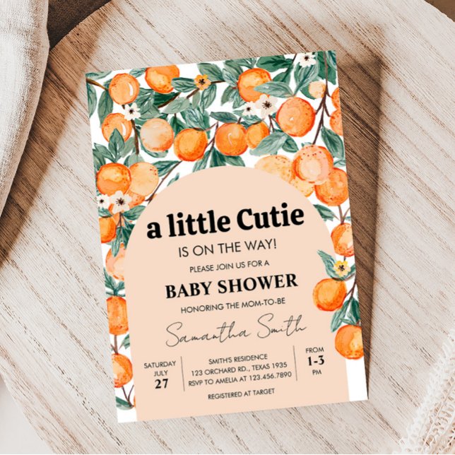 Convite Um Pequeno Chá de fraldas Laranja Cutie (Gender Neutral Citrus Baby Shower Invitation)