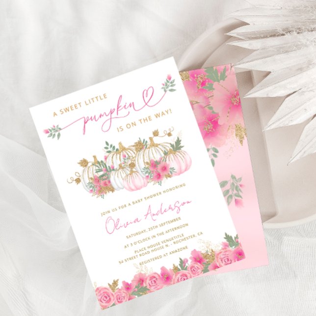 Convite Um Pequeno Chá de fraldas Rosa Esmagado (Criador carregado)