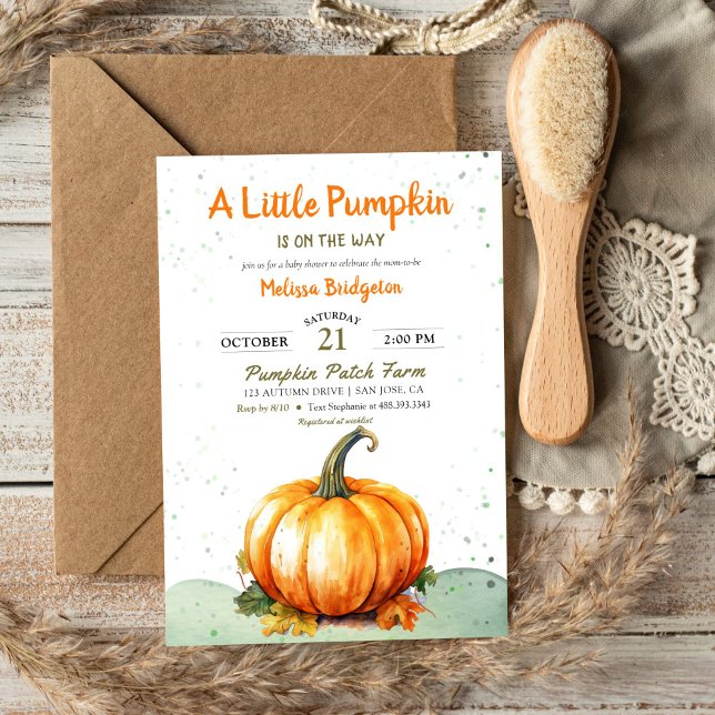 Convite Um Pequeno Chá de fraldas Russo de Outono (Rustic Little Pumpkin on the Way Fall Baby Shower Invitation)