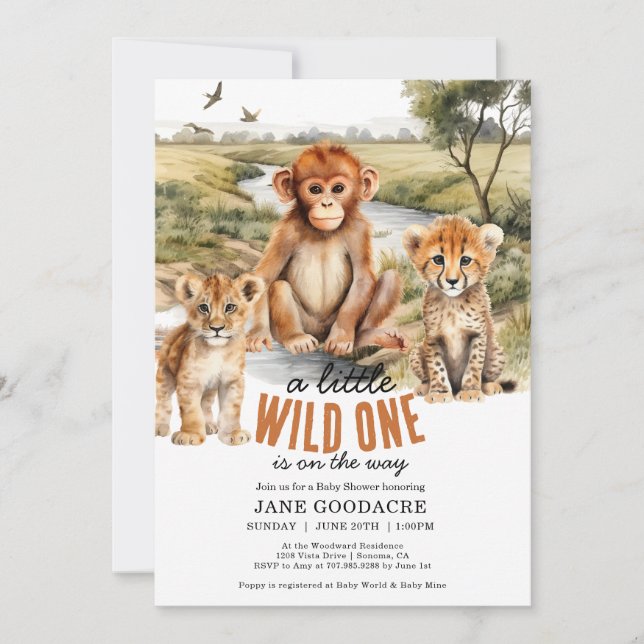 Convite Um Pequeno Chá de fraldas Safari Selvagem (Frente)