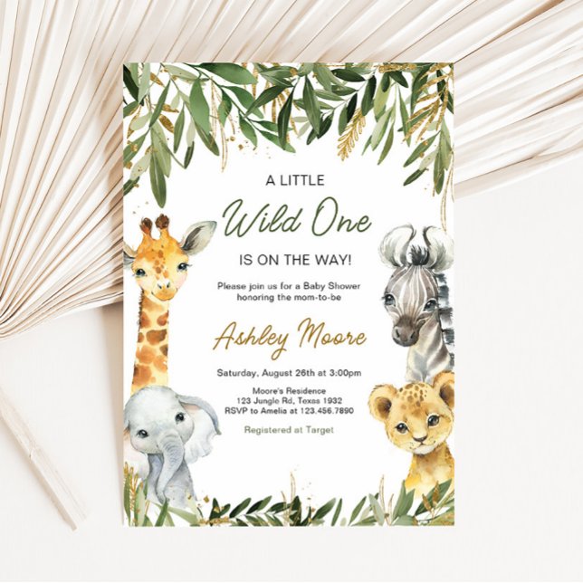 Convite Um pequeno Chá de fraldas Safari Selvagem (Greenery Safari Baby Shower Invitation)