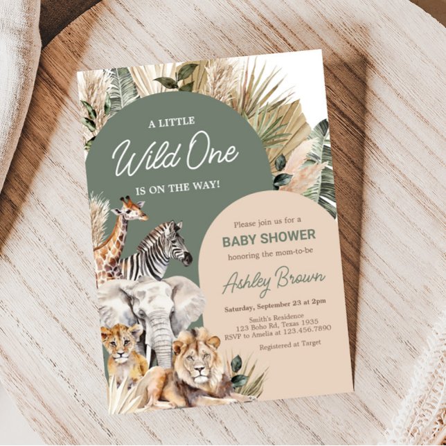 Convite Um Pequeno Chá de fraldas Safari Selvagem (Jungle Animals Baby Shower Invitation)