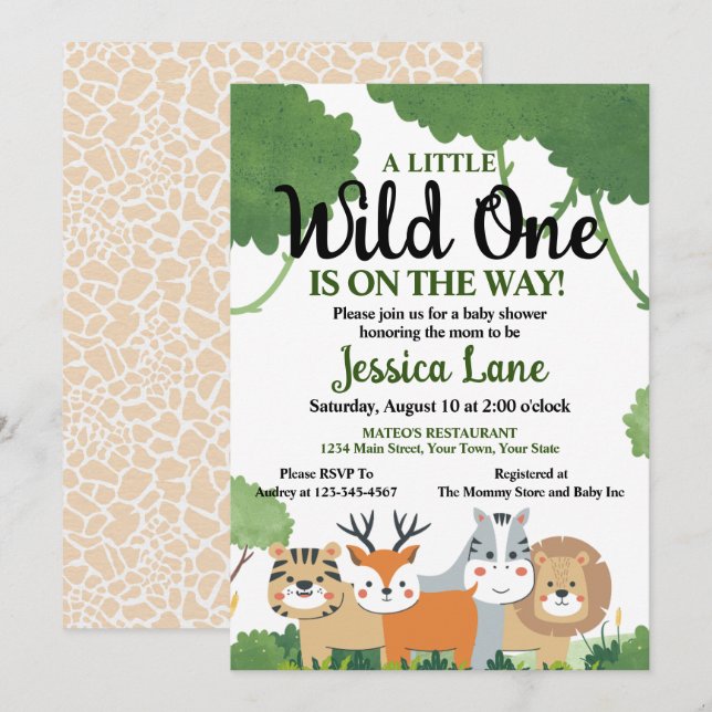 Convite Um Pequeno Chá de fraldas Selvagem (Frente/Verso)