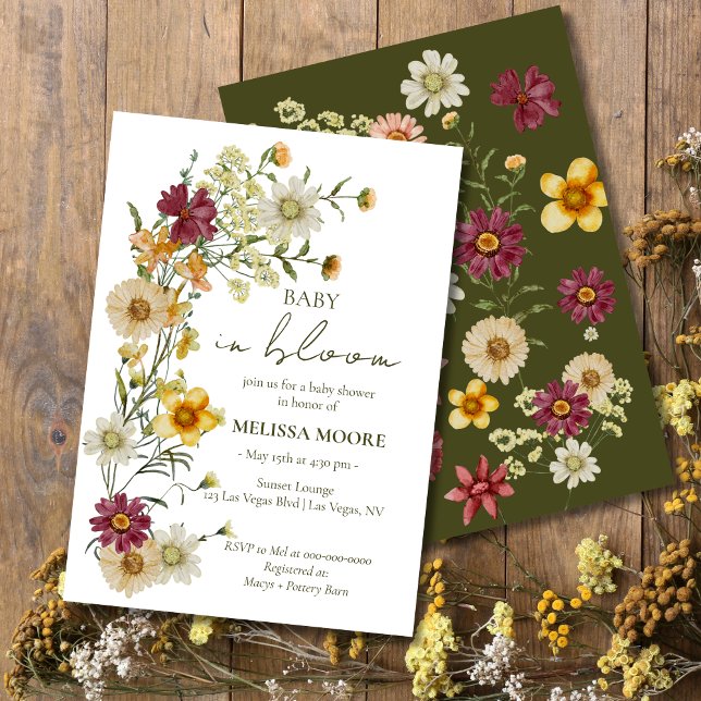 Convite Um pequeno Chá de fraldas verde de flor selvagem (Criador carregado)