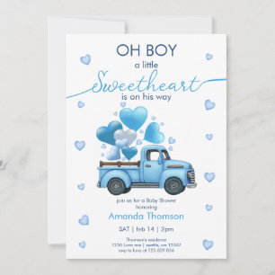 Convite Um pequeno Chuveirinho de Bebê Caminhão Azul Sweet