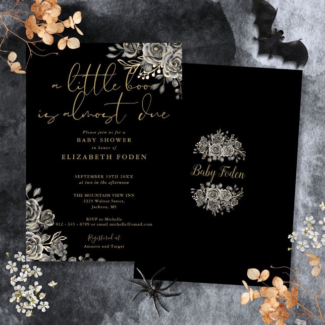 Convite Um Pequeno Chuveiro de Bebê Boo Gótico Floral de H (A Little Boo Gothic Floral Halloween Baby Shower Invitation)