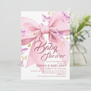 Convite Um pequeno Chuveiro de Bebê Borboleta Dourada Aqua