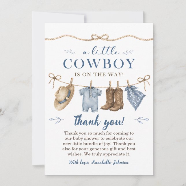 Convite Um Pequeno Chuveiro de Bebê Cowboy Menino (Frente)