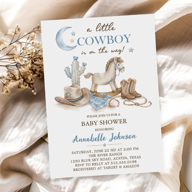 Convite Um Pequeno Chuveiro de Bebê Cowboy Menino (Criador carregado)