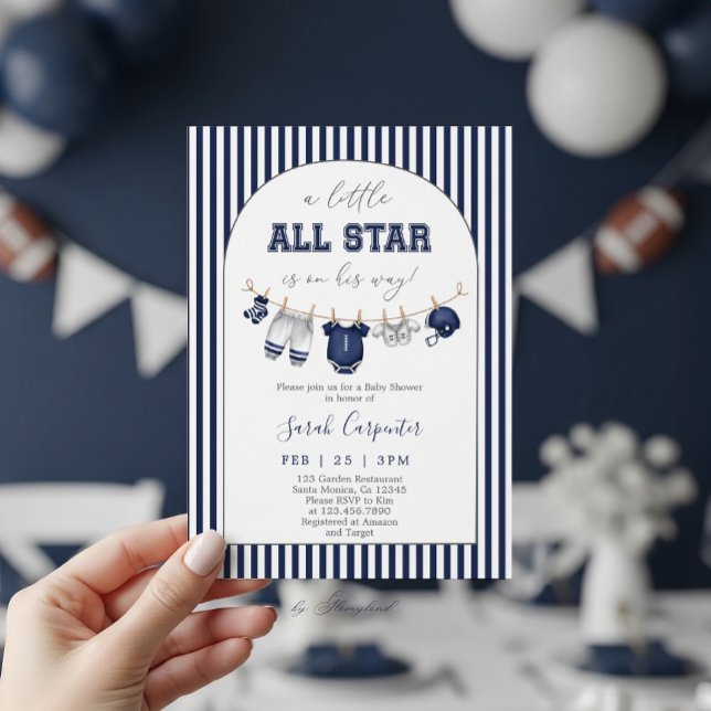 Convite Um pequeno Chuveiro de Bebê de Futebol All Star (Criador carregado)