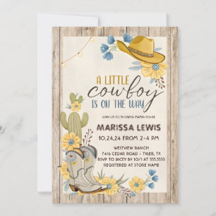 Convite Um Pequeno Cowboy Está a Caminho Bleu Amarelo West