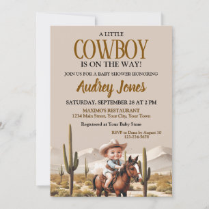 Convite Um Pequeno Cowboy Está a Caminho Churrasco de Bebê