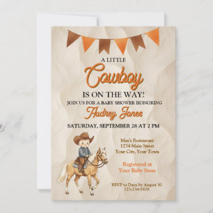 Convite Um Pequeno Cowboy Está a Caminho Churrasco de Bebê