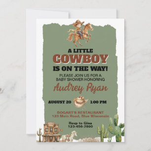 Convite Um Pequeno Cowboy Está a Caminho Tema Western