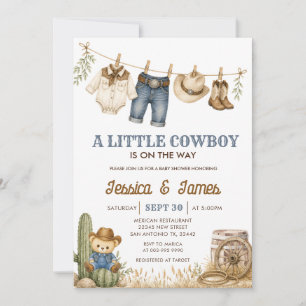 Convite Um Pequeno Cowboy está a Caminho Urso Chá de Bebê