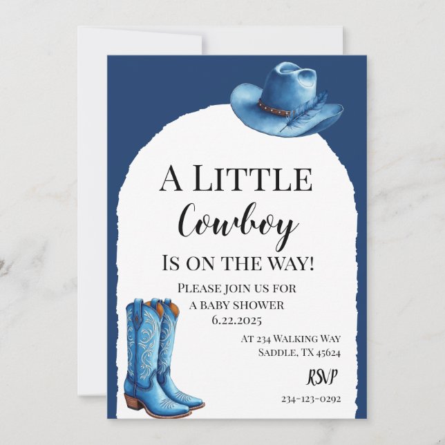 Convite Um Pequeno Cowboy Rosa Está a Caminho (Frente)