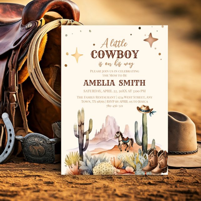 Convite Um Pequeno Cowboy Western Boy Brown Baby Shower (Criador carregado)